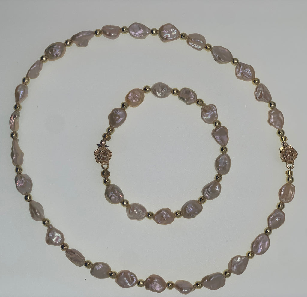 Sunset Keshi Pearl Necklace and Bracelet Set