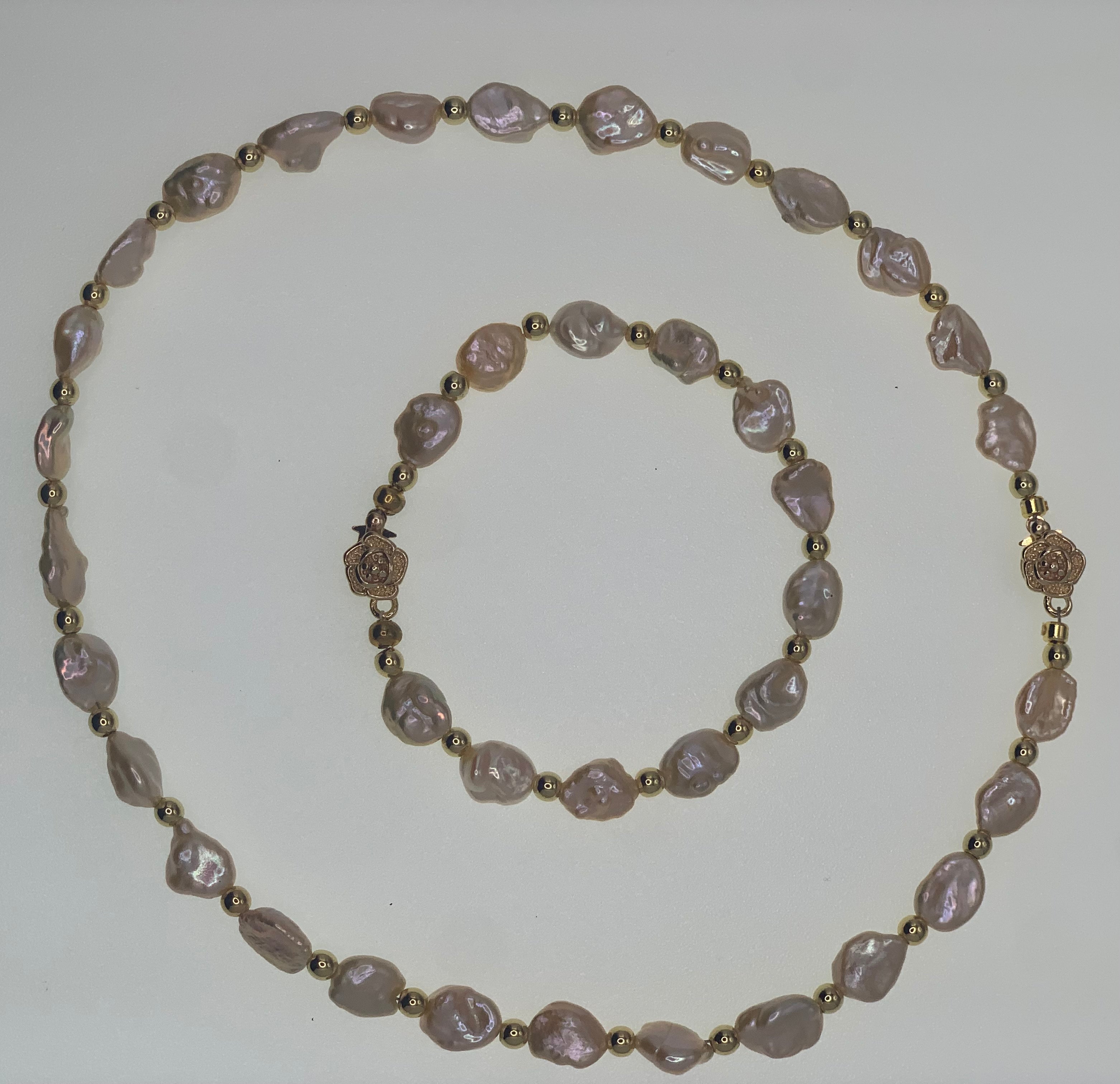 Sunset Keshi Pearl Necklace and Bracelet Set