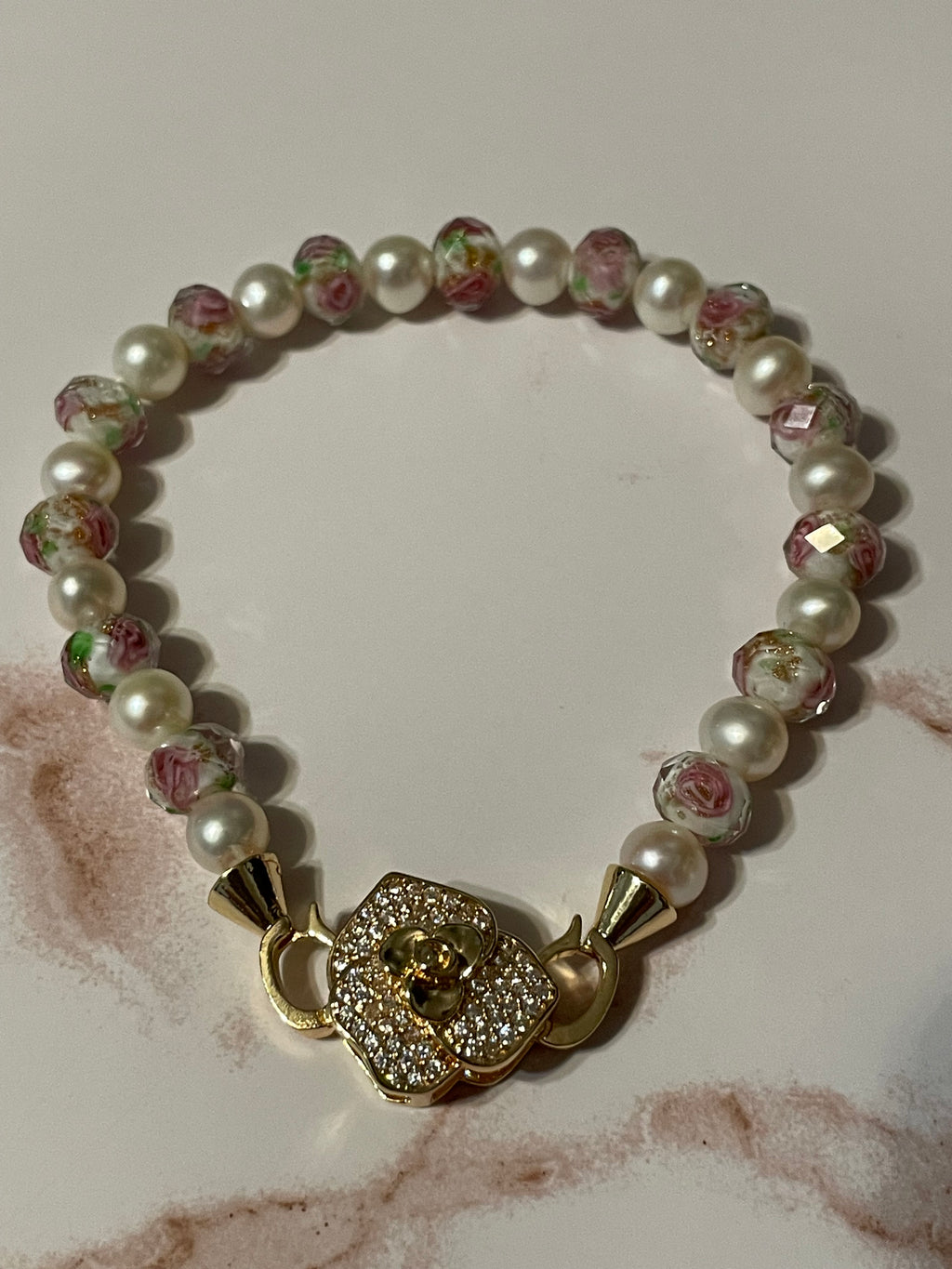 Delicate Rose Pearl Bracelet