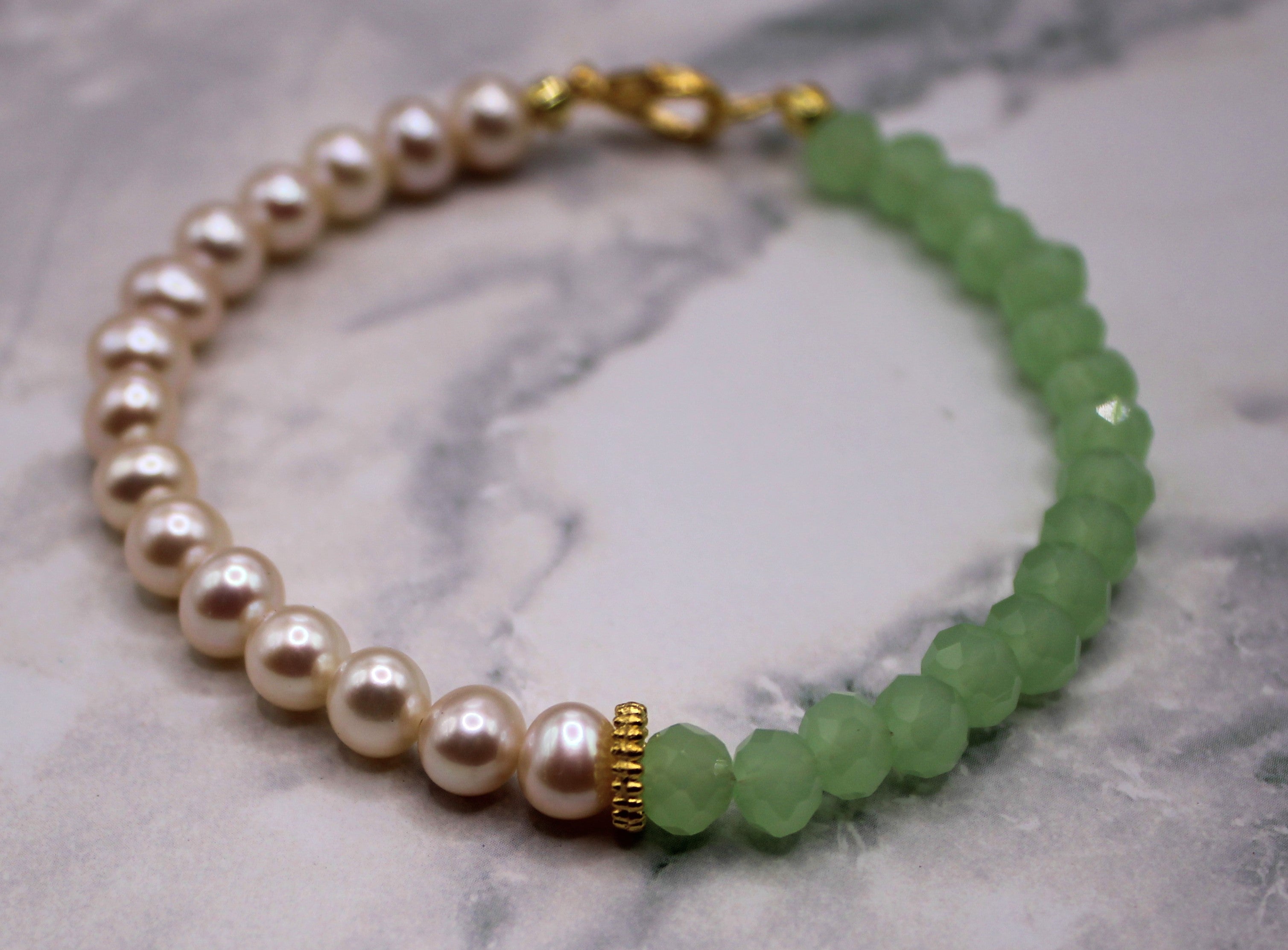 Porcelain Jade and Pearl Bracelet