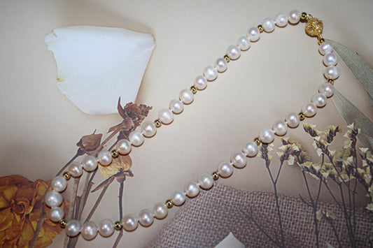 Gold and White Pearl Necklace