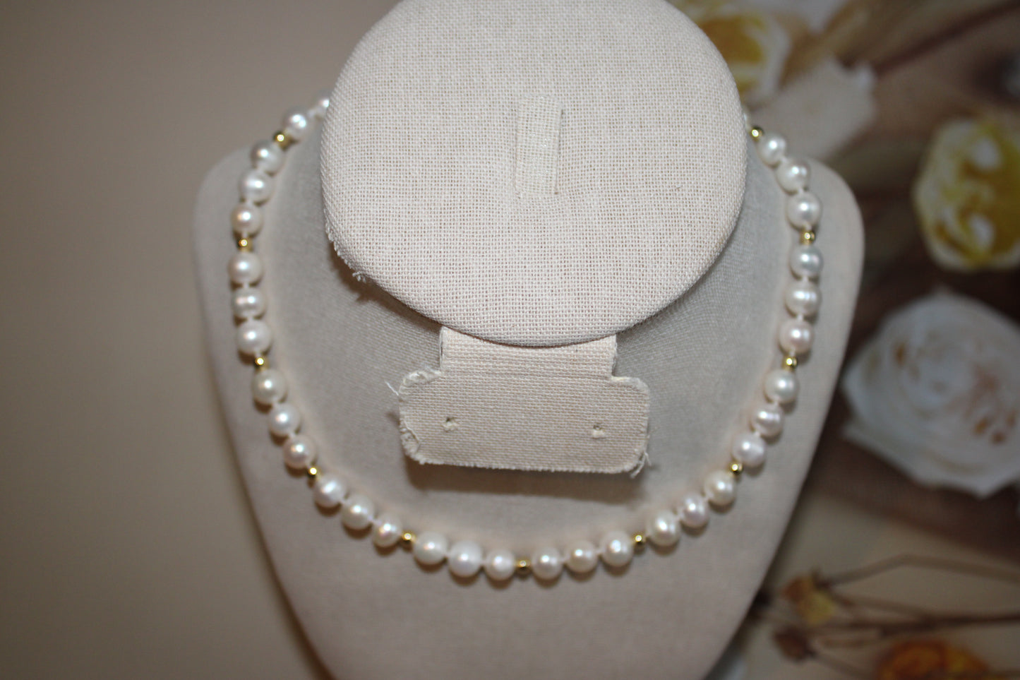 Gold and White Pearl Necklace