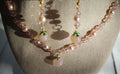 glass peaches, freshwater pearls, pink crystal rondelles, toggle clasp, nedklace and earring set