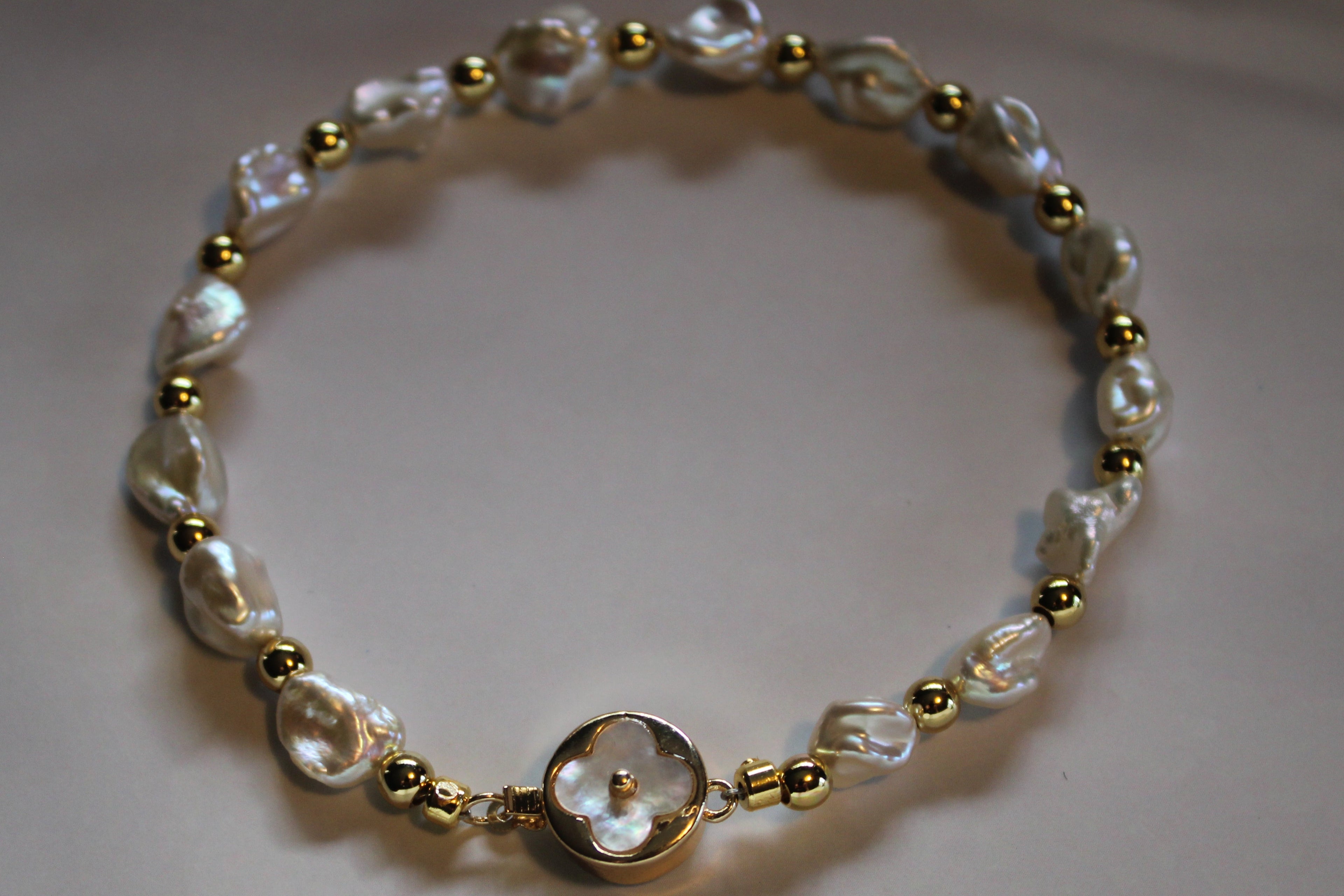 Keshi Pearl Bracelet with mother of pearl clasp