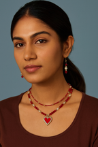 Model wearing love language necklace set