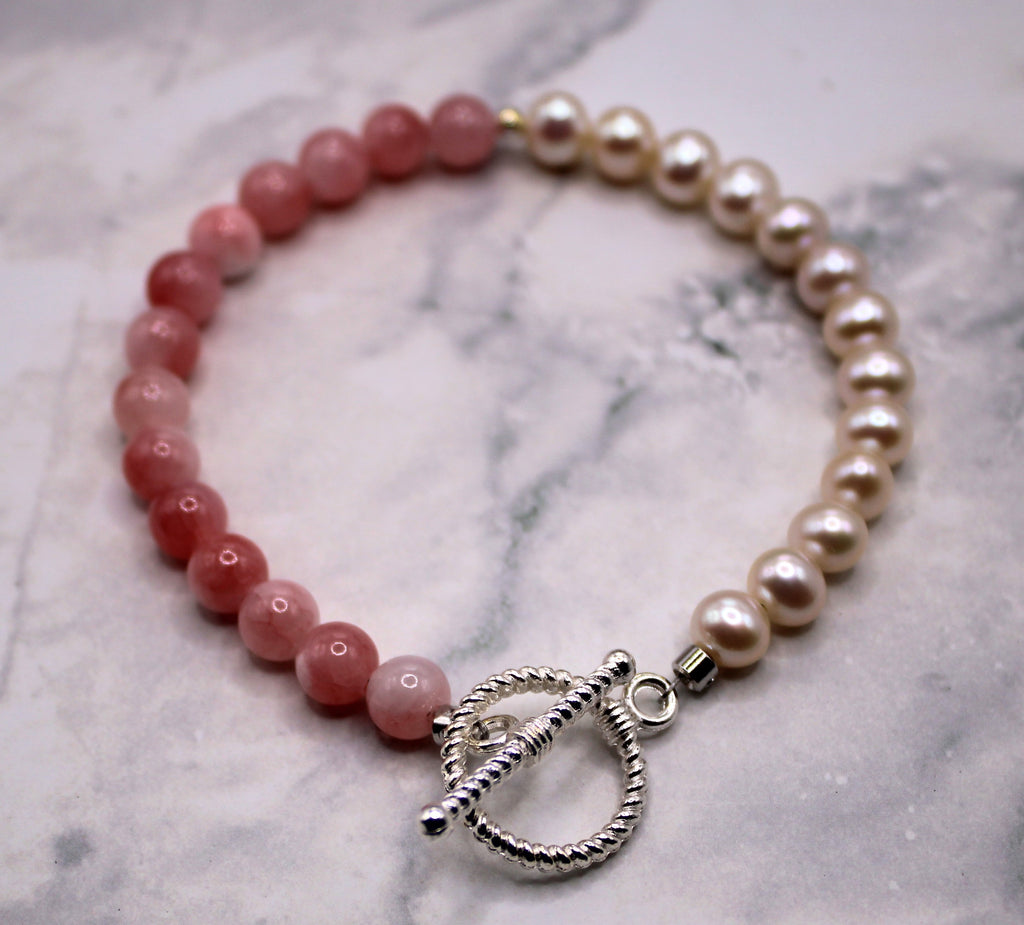 Pink Jade Freshwater Pearl Bracelet
