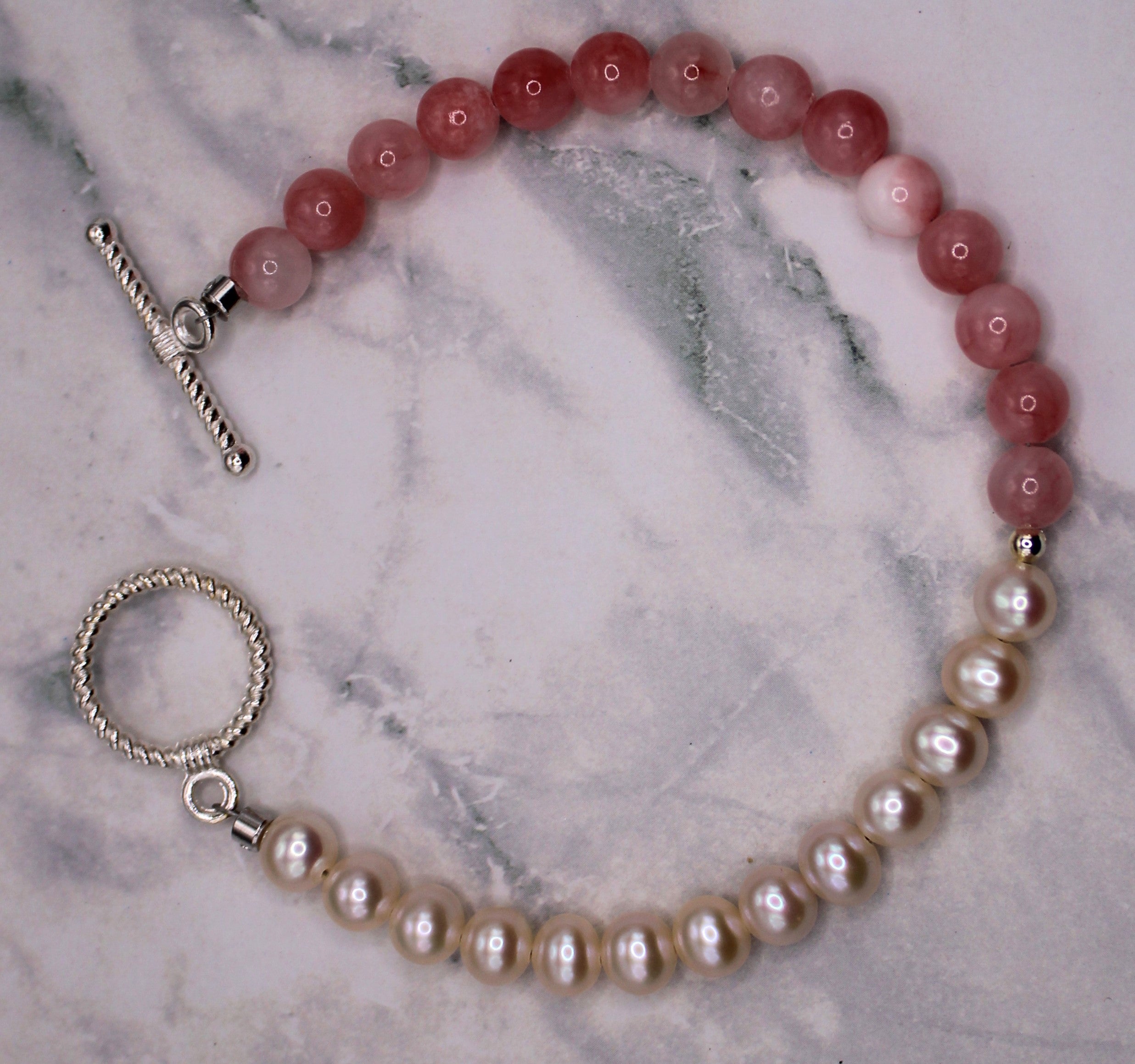 Pink Jade Freshwater Pearl Bracelet
