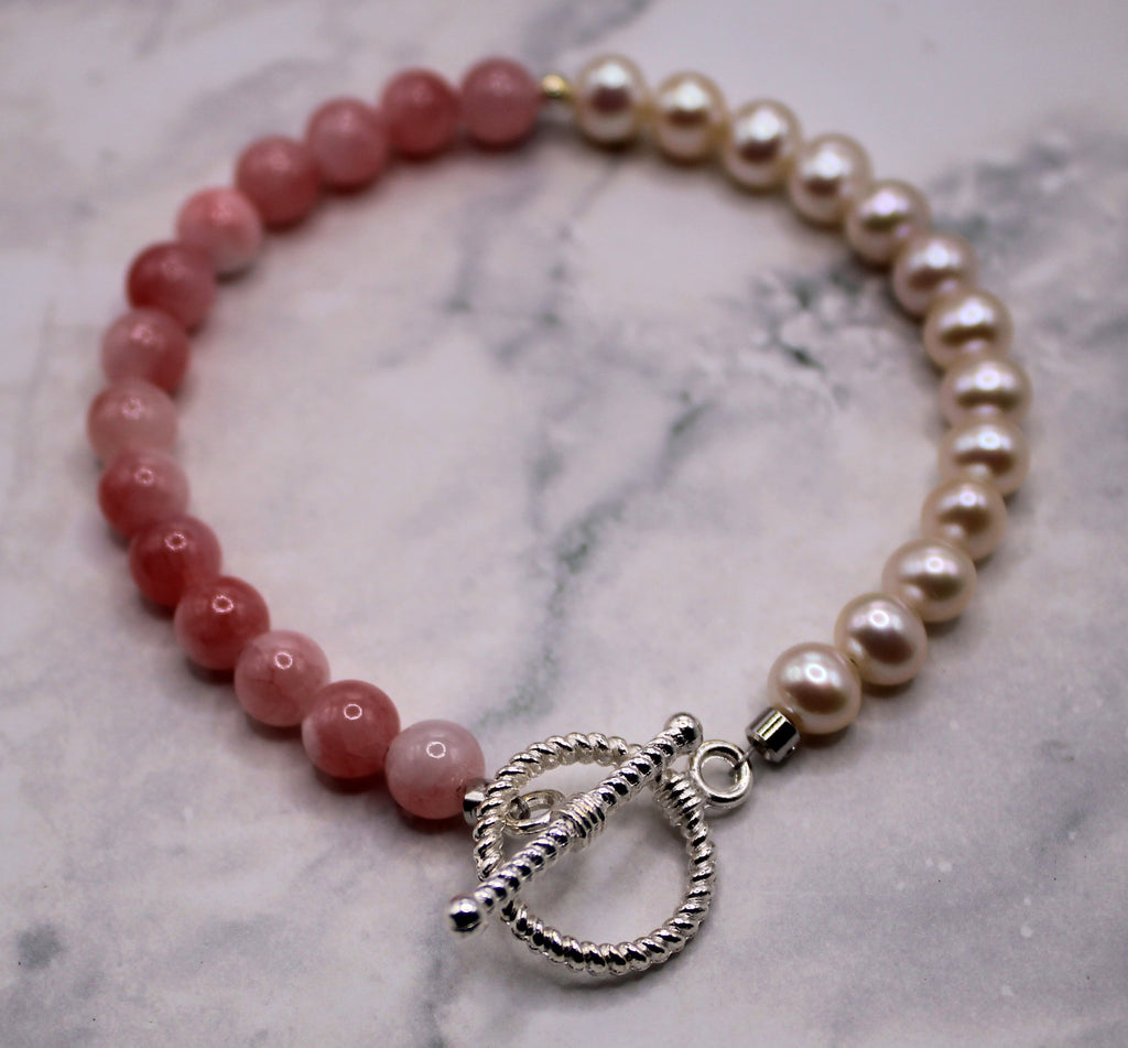 Pink Jade Freshwater Pearl Bracelet