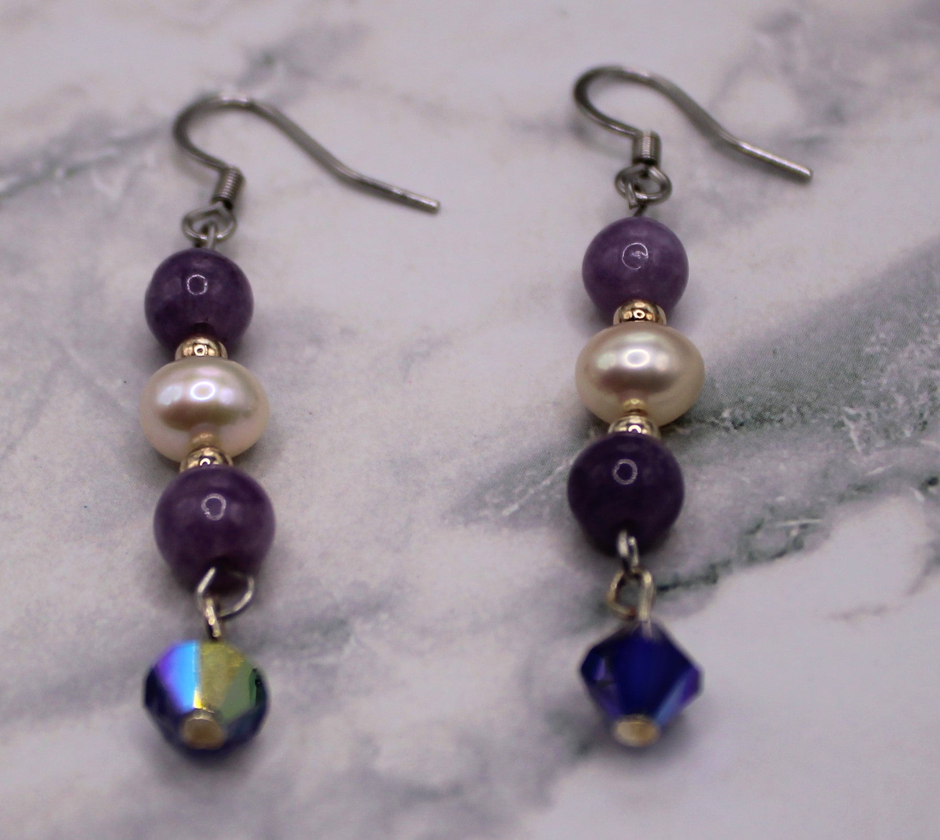 Lepidolite and Pearl Earrings
