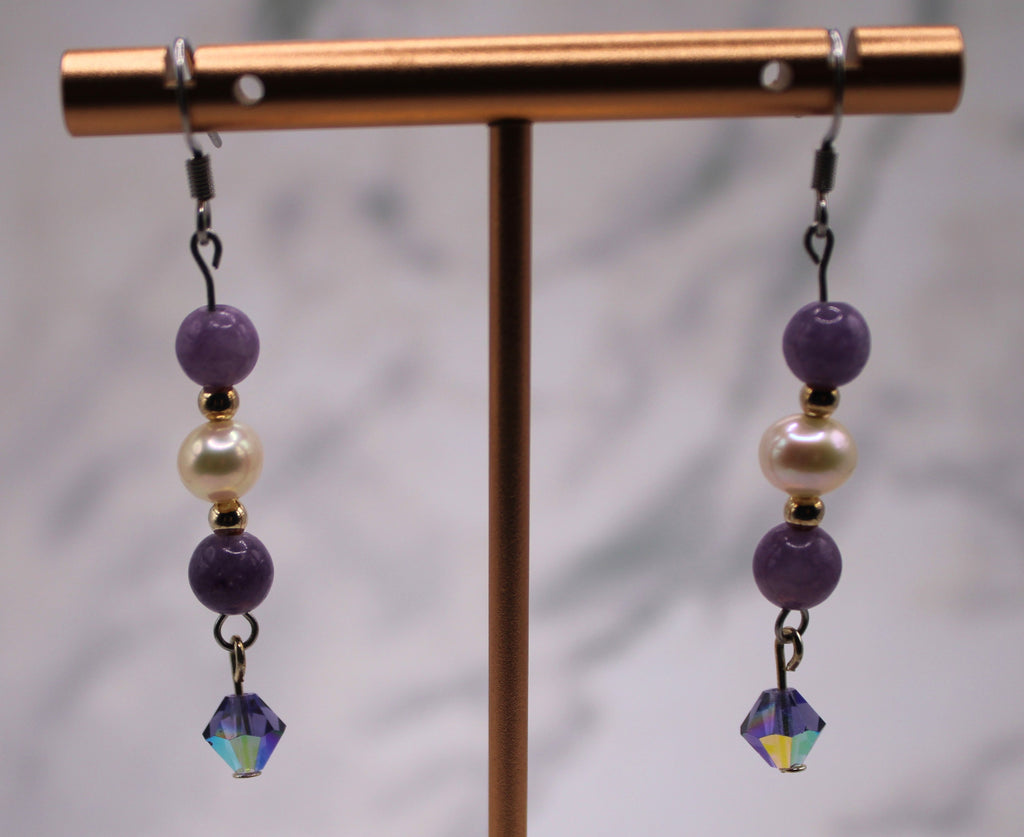 Lepidolite and Pearl Earrings