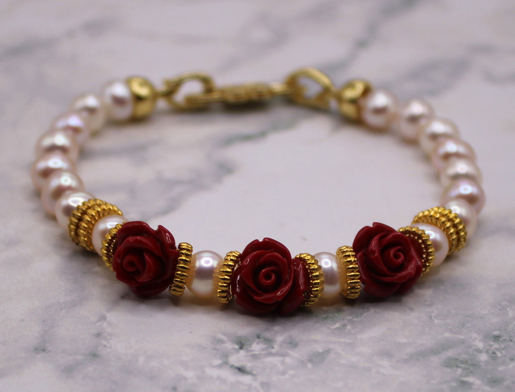 Rose Hand-Knotted Pearl Bracelet