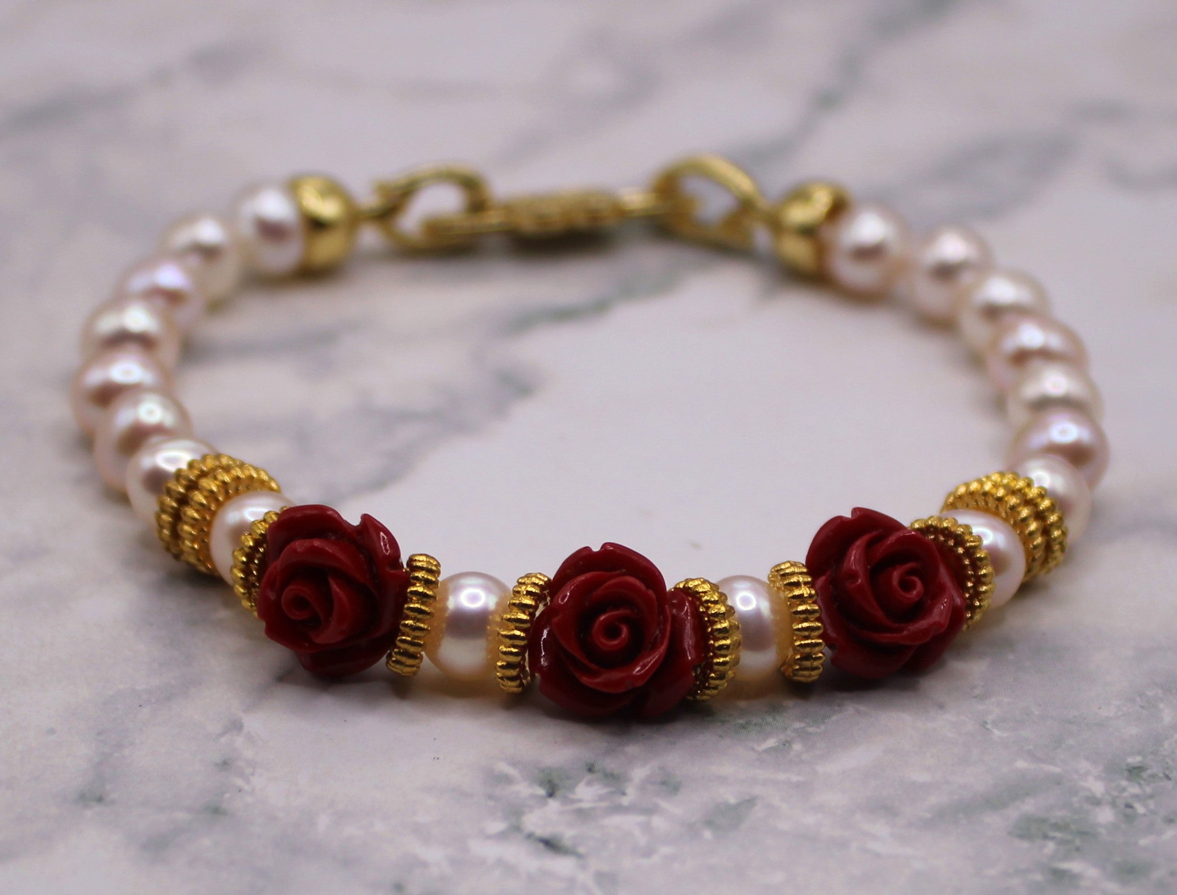 Rose Hand-Knotted Pearl Bracelet