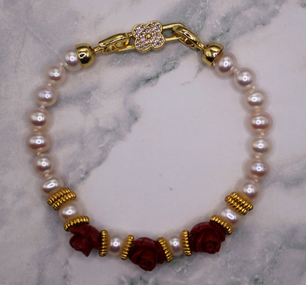 Rose Hand-Knotted Pearl Bracelet