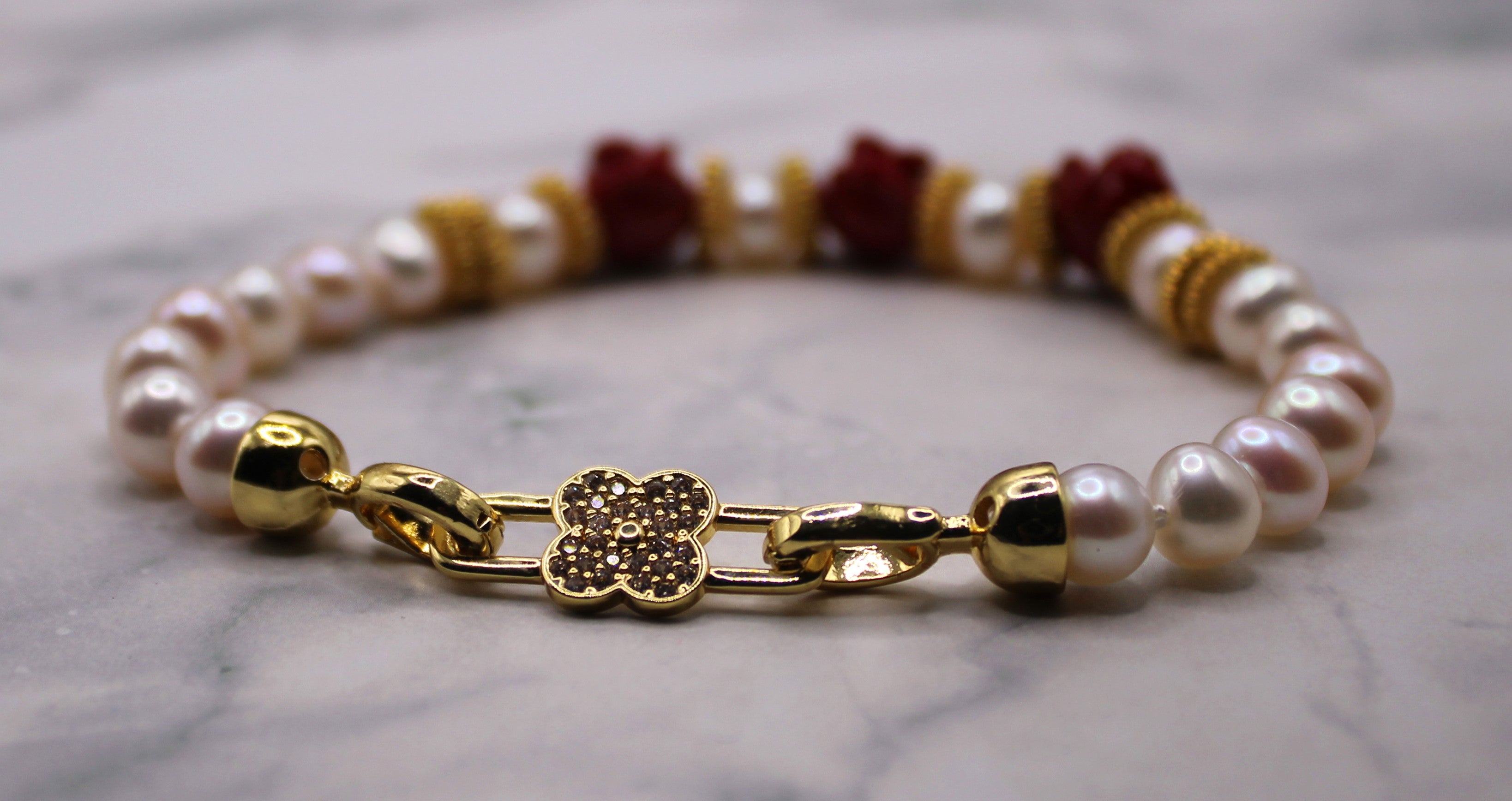 Rose Hand-Knotted Pearl Bracelet