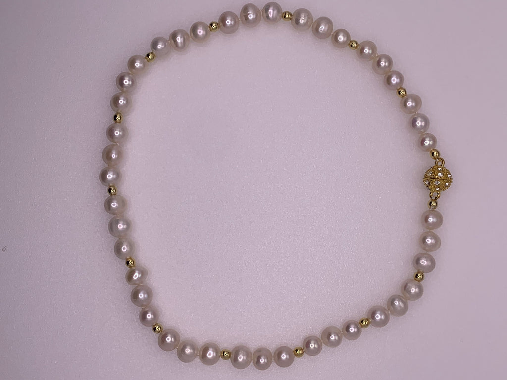 Gold and White Pearl Necklace