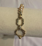 AA+ grade pink freshwater pearl hand-knotted bracelet with gold accents