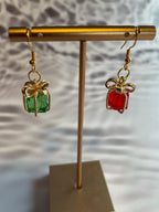 Christmas gift box dangle earrings